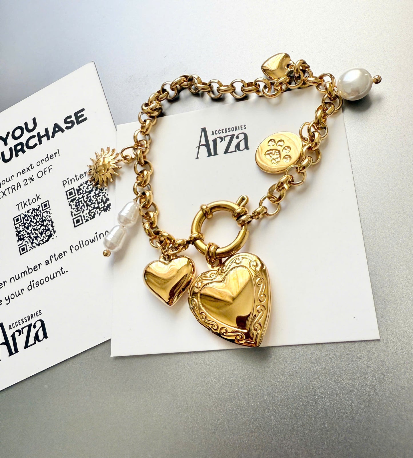 Personalized Bracelets for Women | Gold Bold Heart Charm Adjustable Size | Everyday & Gift Wear | Arza Accessories