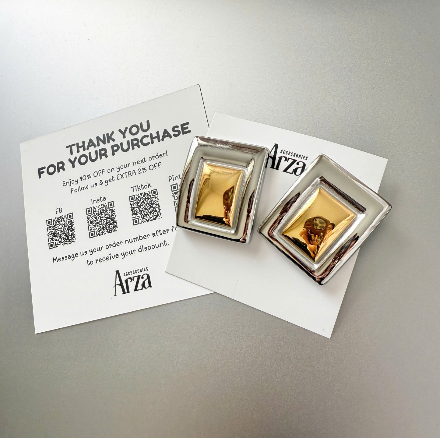 Gold & Silver-Tone Oversized Rectangle Earrings for Women - Bold Two-Tone Stainless Steel Statement Jewelry, Lightweight 28.8g Hypoallergenic Party & Evening Wear _ Arza Accessories
