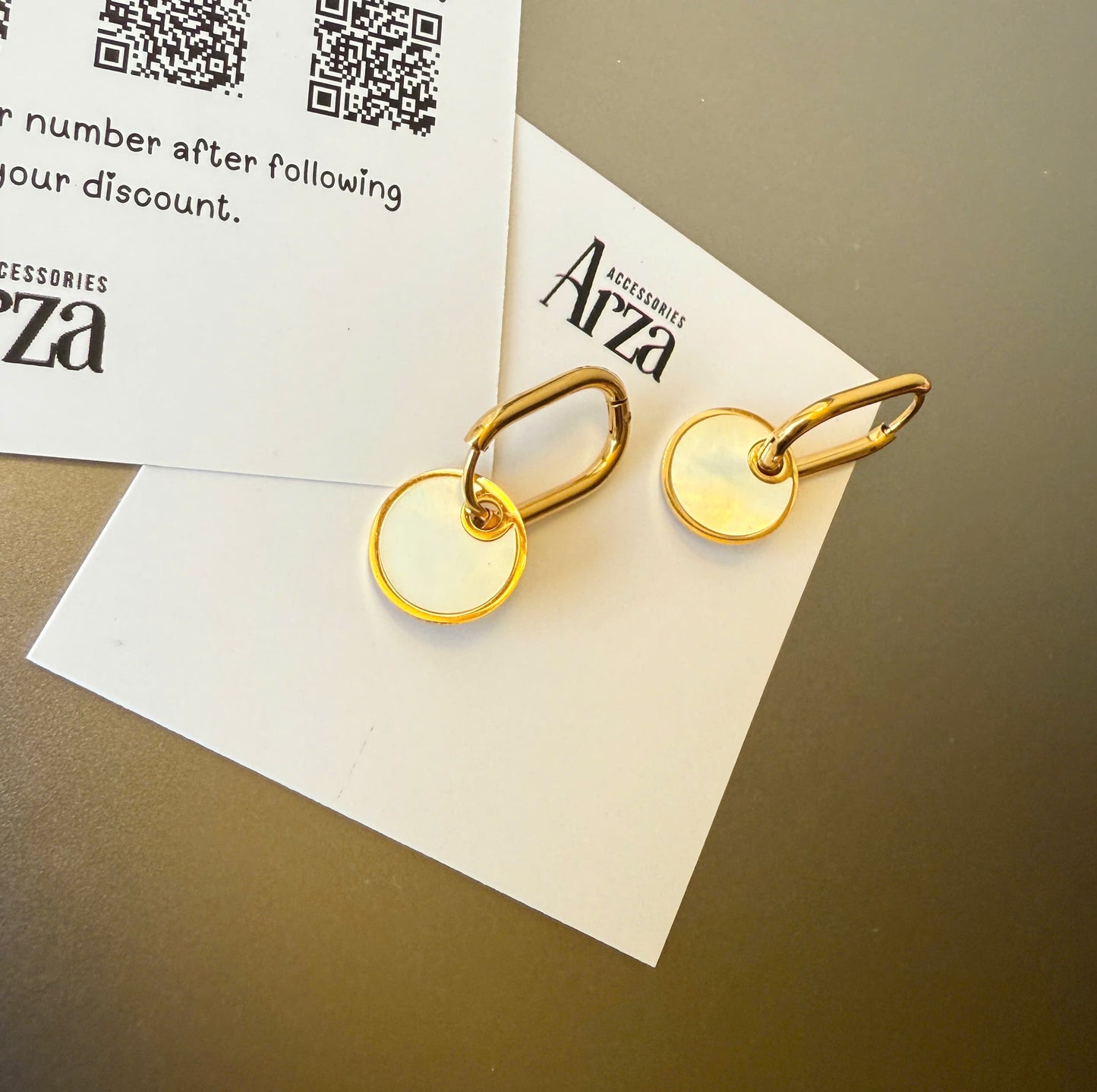 Sparkling Gold Round Mother-of-Pearl Dangle Earrings for Women | Trendy Simple Jewelry for Casual Outfits, Everyday & Party | Arza Accessories