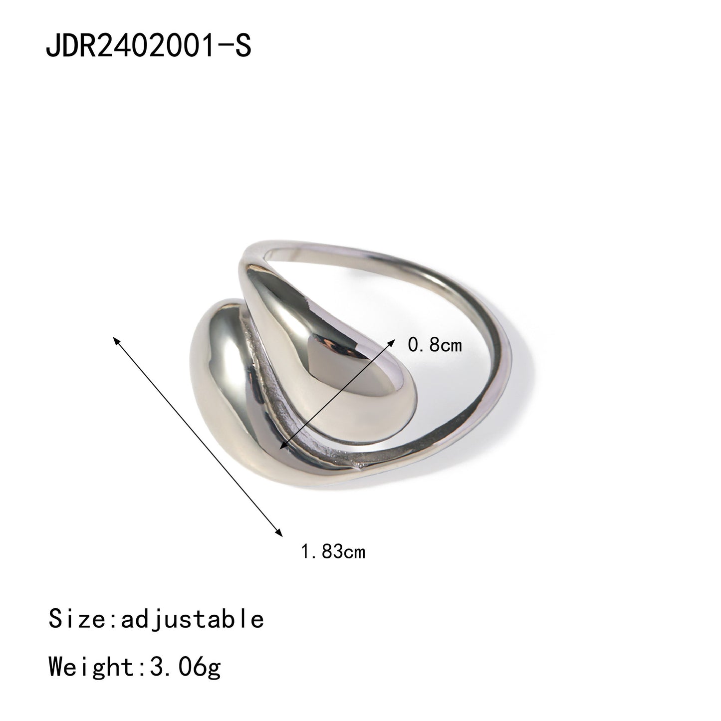Adjustable teardrop-shaped gold and silver ring with 8mm waterdrop design by Arza Accessories, perfect for everyday or party wear 10