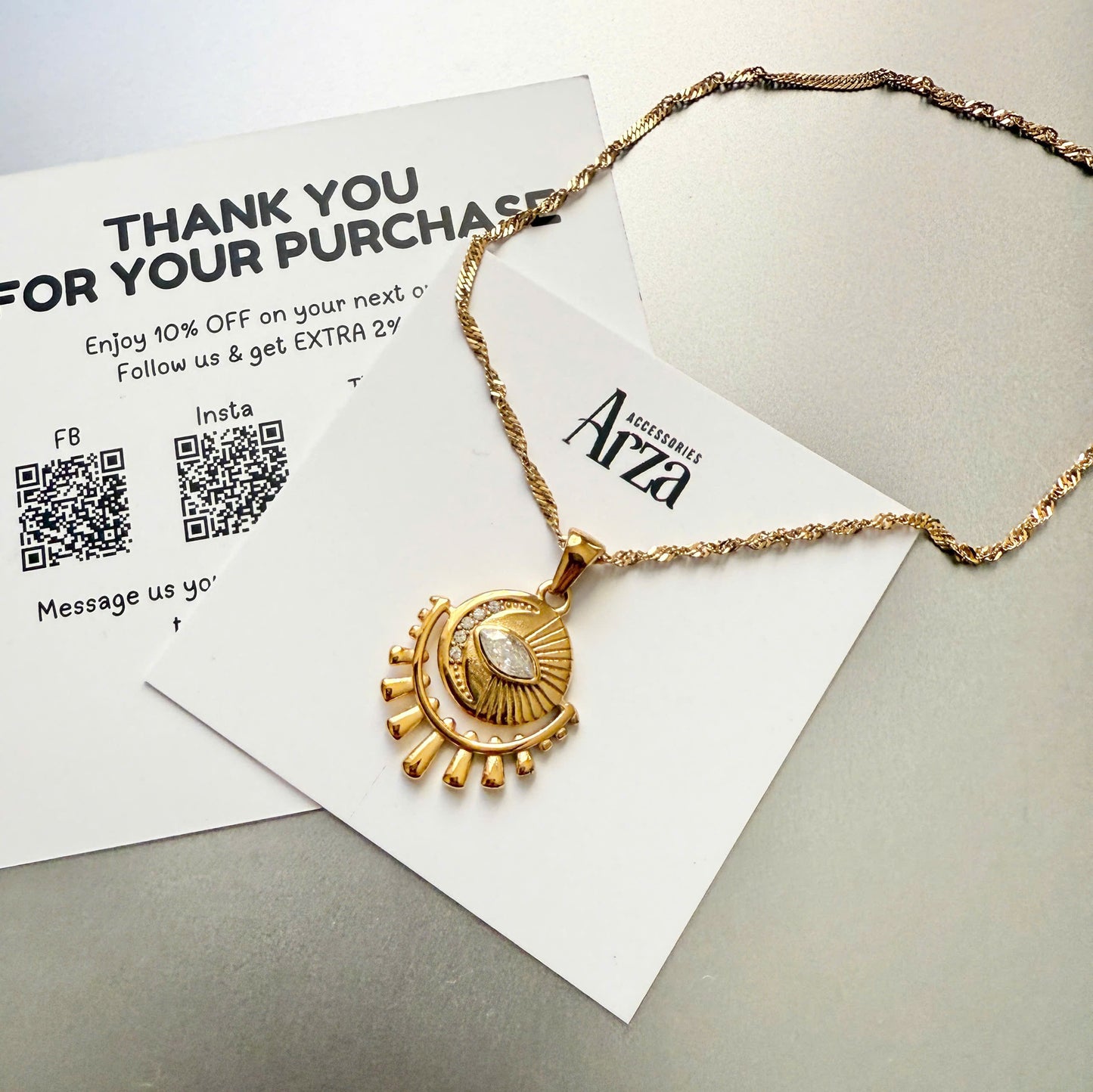 Gold Tone Sun Pendant Necklace for Women - Trendy Stainless Steel Layered Chain Jewelry, Lightweight 6.5g Adjustable 41cm+5.5cm Length _ Arza Accessories