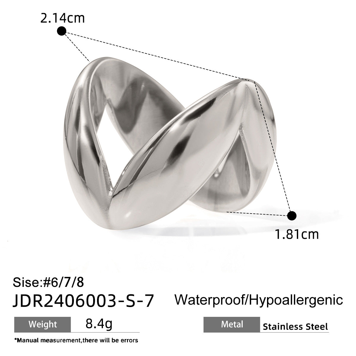 Wide leaf design statement ring (2.14cm) in gold and silver tones - adjustable waterproof band by Arza Accessories 5