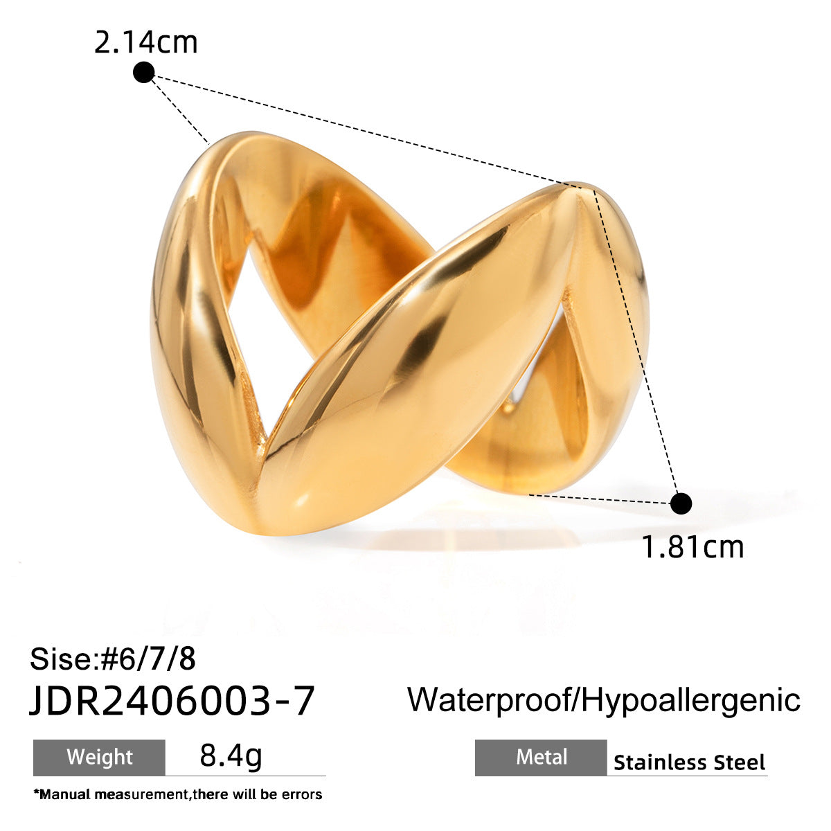 Wide leaf design statement ring (2.14cm) in gold and silver tones - adjustable waterproof band by Arza Accessories 7
