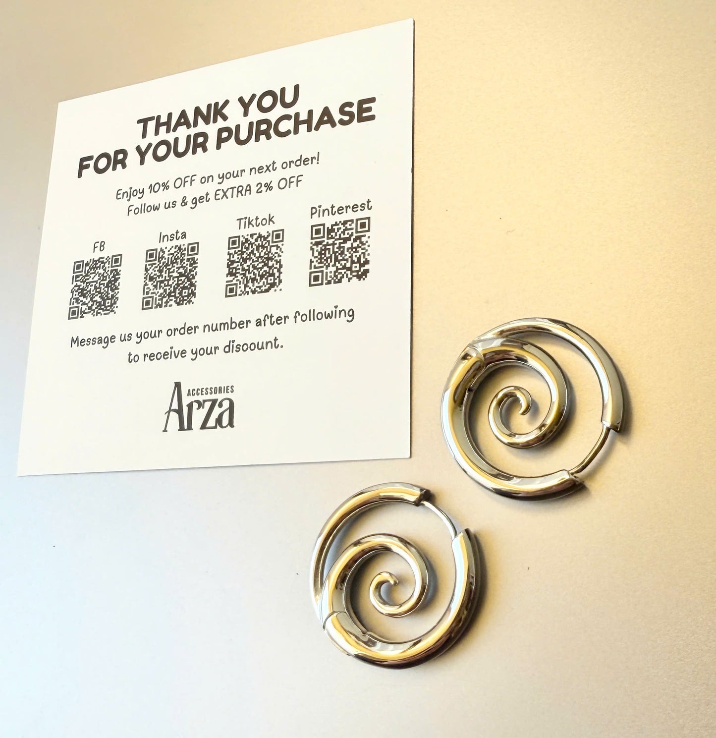 Modern gold-tone spiral hoop earrings (2.72cm) by Arza Accessories - waterproof stainless steel party jewelry with unique twist design 86