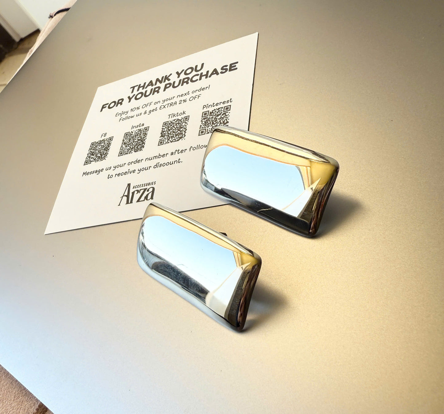 Gold & Silver Tone Rectangle Statement Earrings for Women - Modern Two-Tone Stainless Steel Geometric Jewelry, Lightweight 16.75g Hypoallergenic Party Wear | Arza Accessories