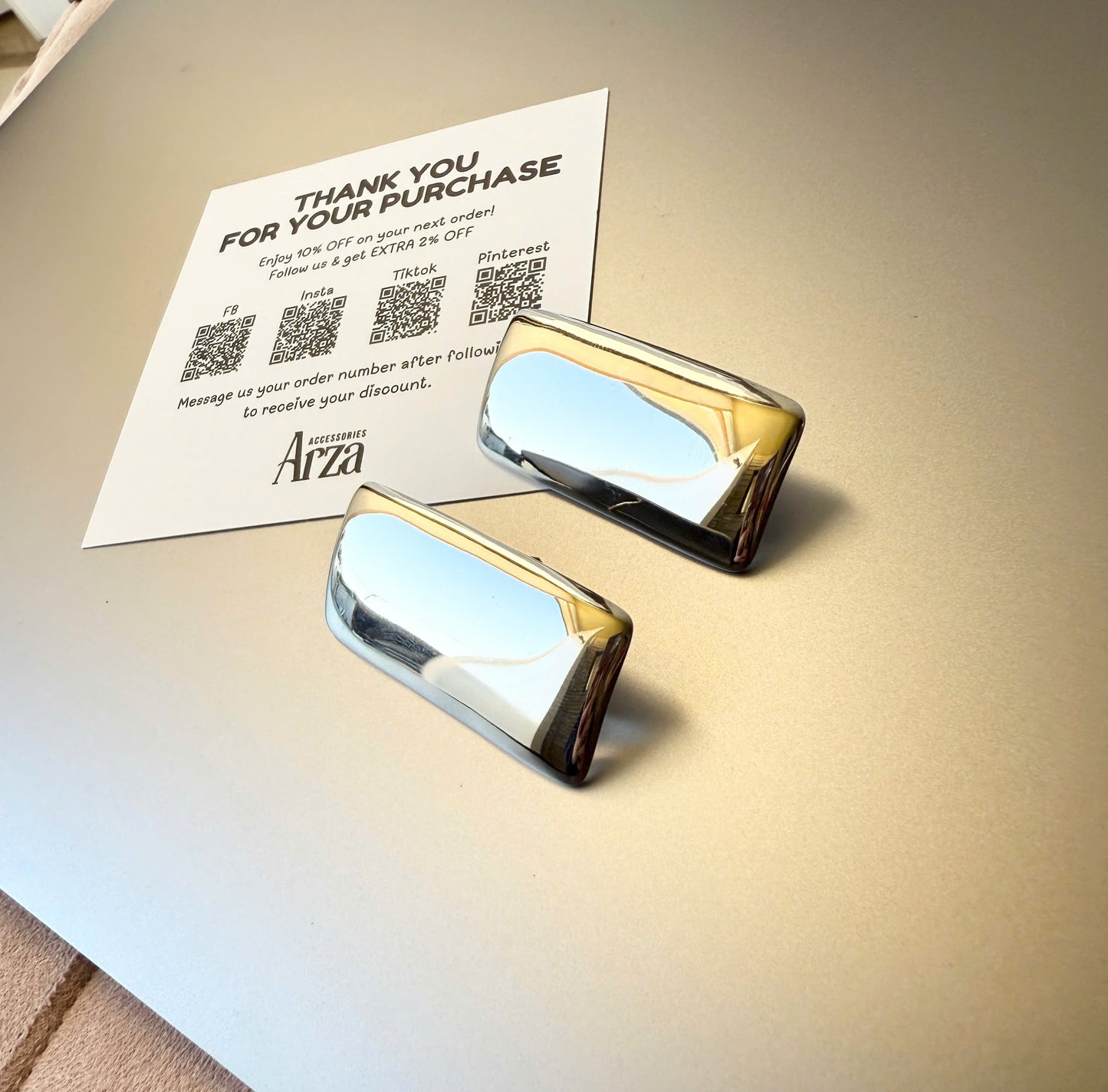 Gold & Silver Tone Rectangle Statement Earrings for Women - Modern Two-Tone Stainless Steel Geometric Jewelry, Lightweight 16.75g Hypoallergenic Party Wear | Arza Accessories