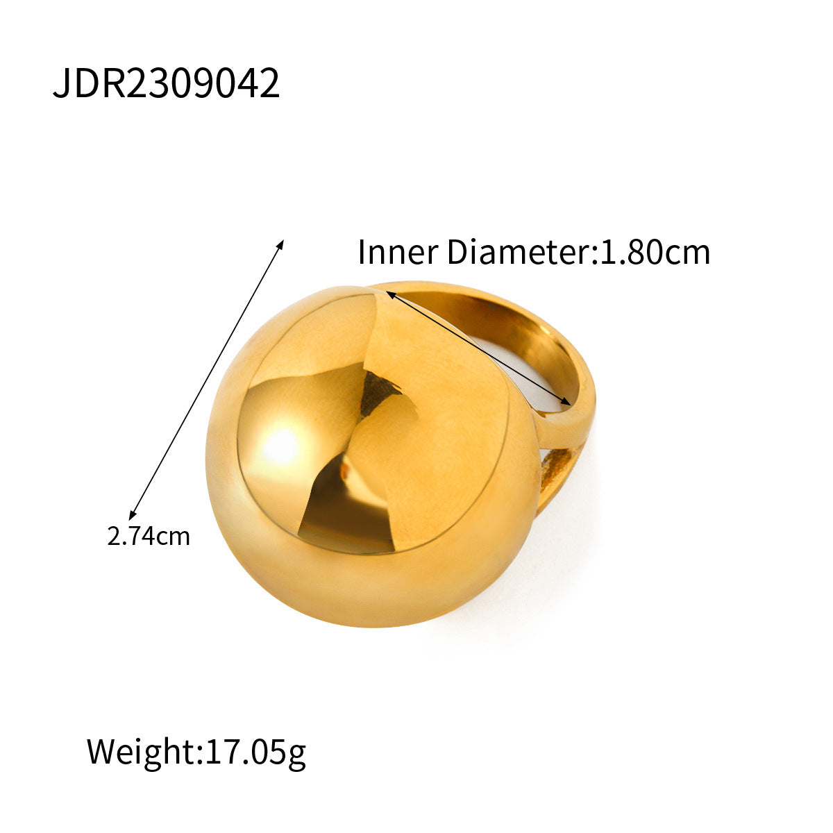 Chunky gold statement ring with bold round design (2.74cm width, 1.8cm inner diameter) - everyday and party jewelry by Arza Accessories Australia - 11
