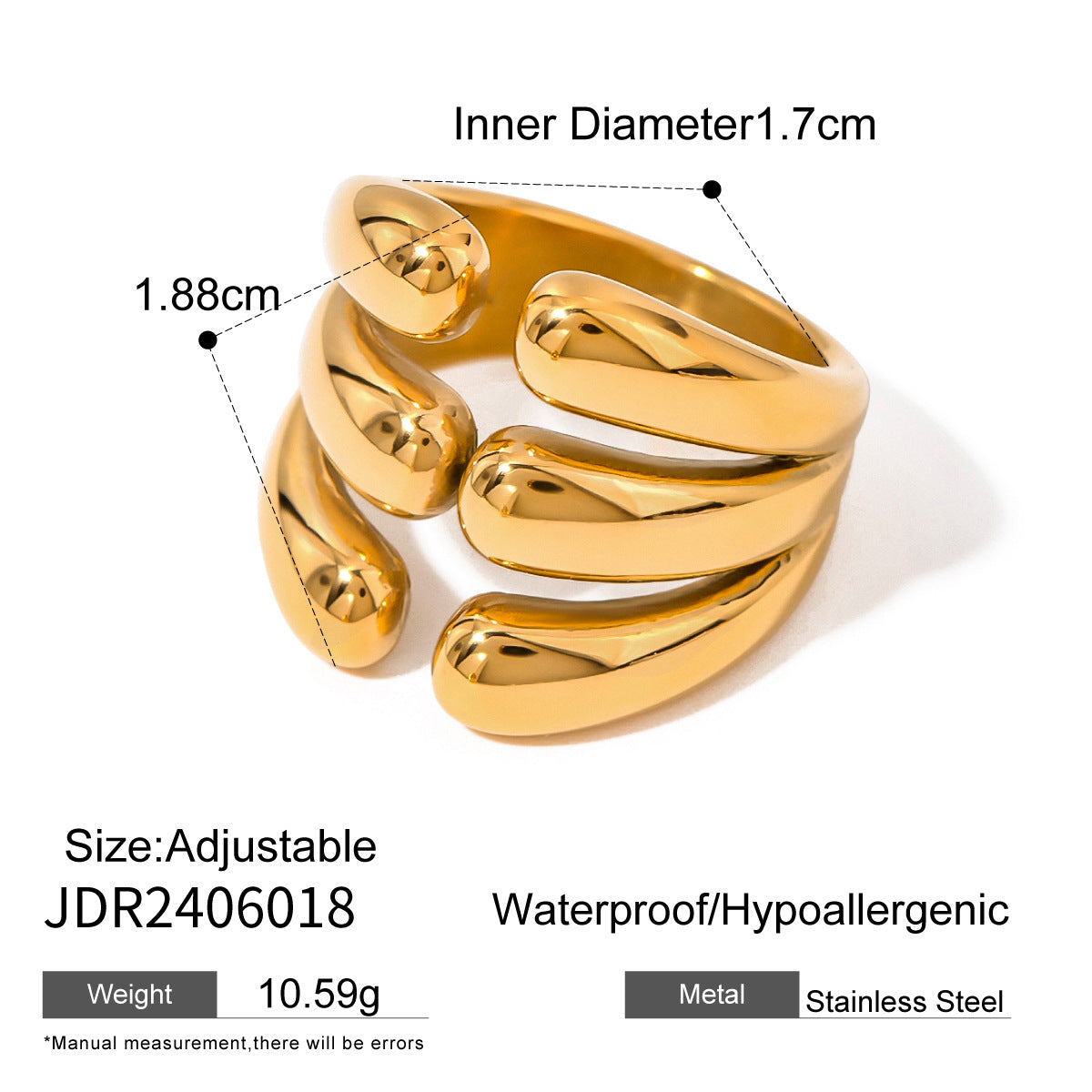Chunky coral-textured gold statement ring (17mm wide) with adjustable band - waterproof hypoallergenic jewelry by Arza Accessories 8