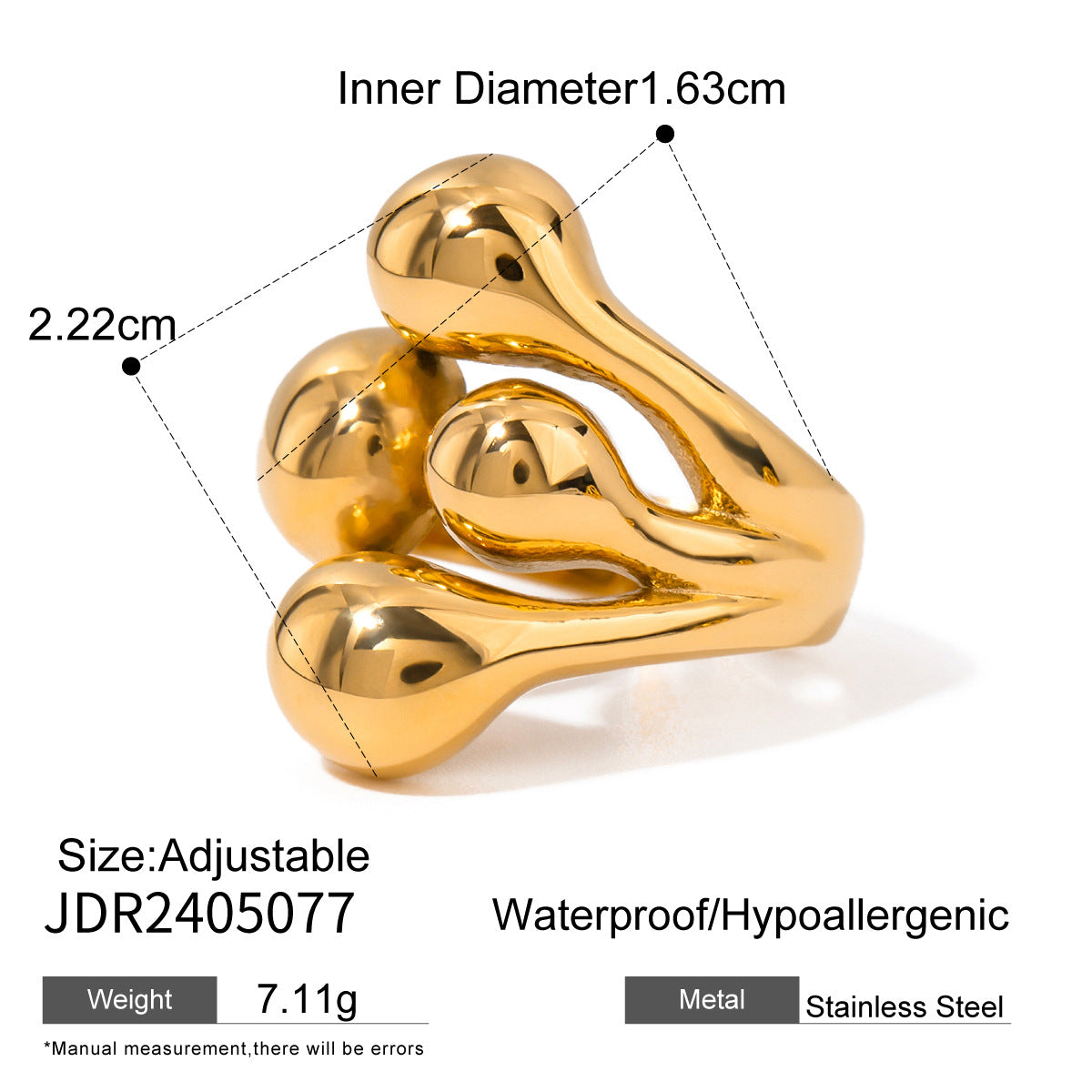Chunky coral-textured gold statement ring (17mm wide) with adjustable band - waterproof hypoallergenic jewelry by Arza Accessories 2