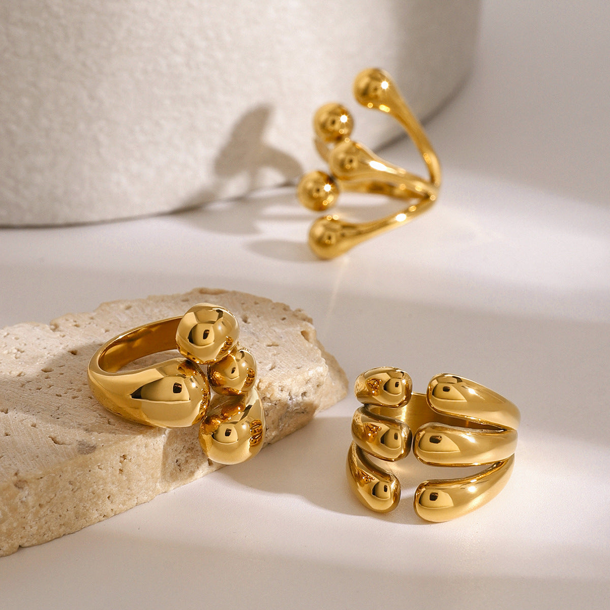 Chunky coral-textured gold statement ring (17mm wide) with adjustable band - waterproof hypoallergenic jewelry by Arza Accessories 3