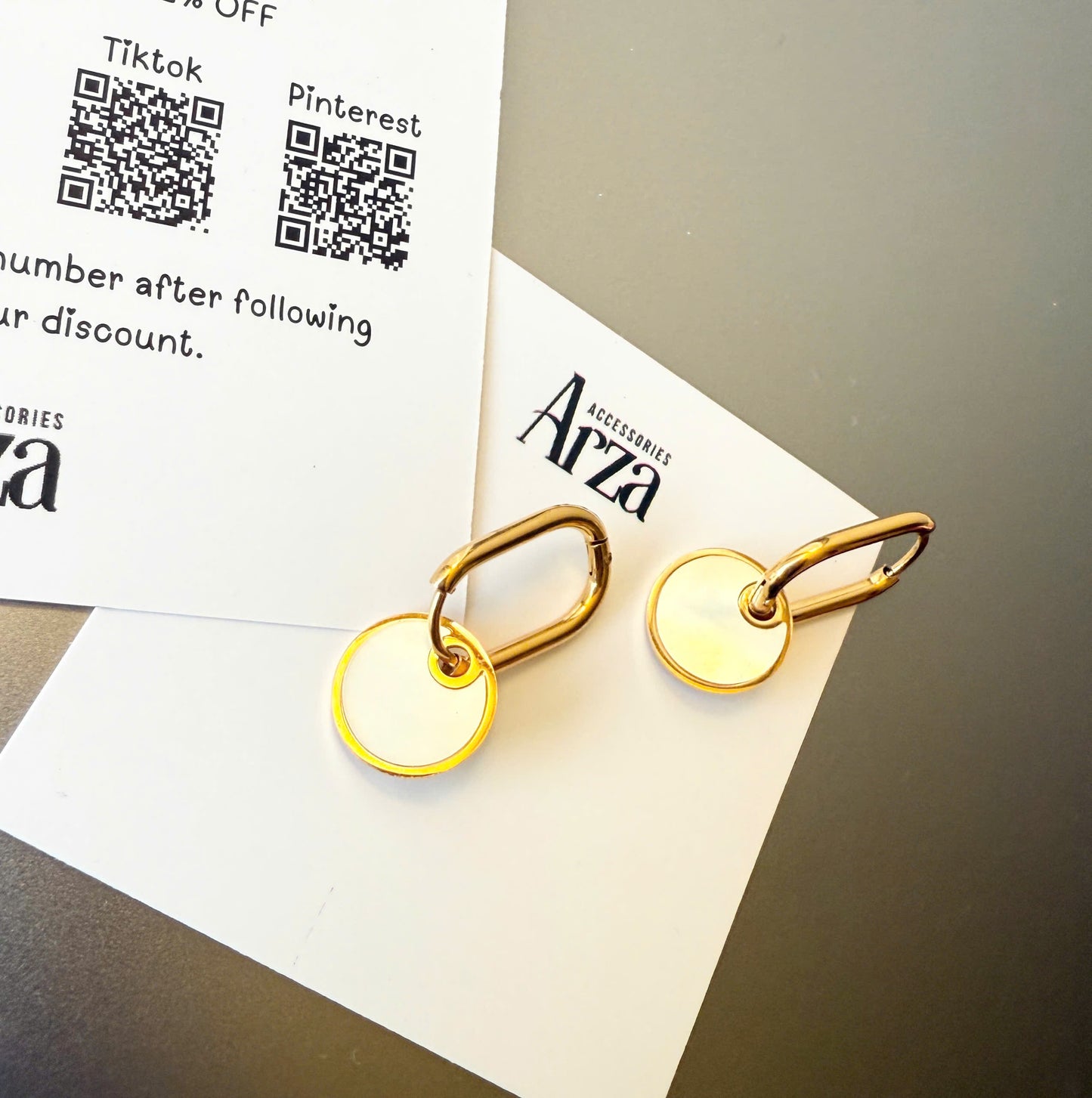 Sparkling Gold Round Mother-of-Pearl Dangle Earrings for Women | Trendy Simple Jewelry for Casual Outfits, Everyday & Party | Arza Accessories