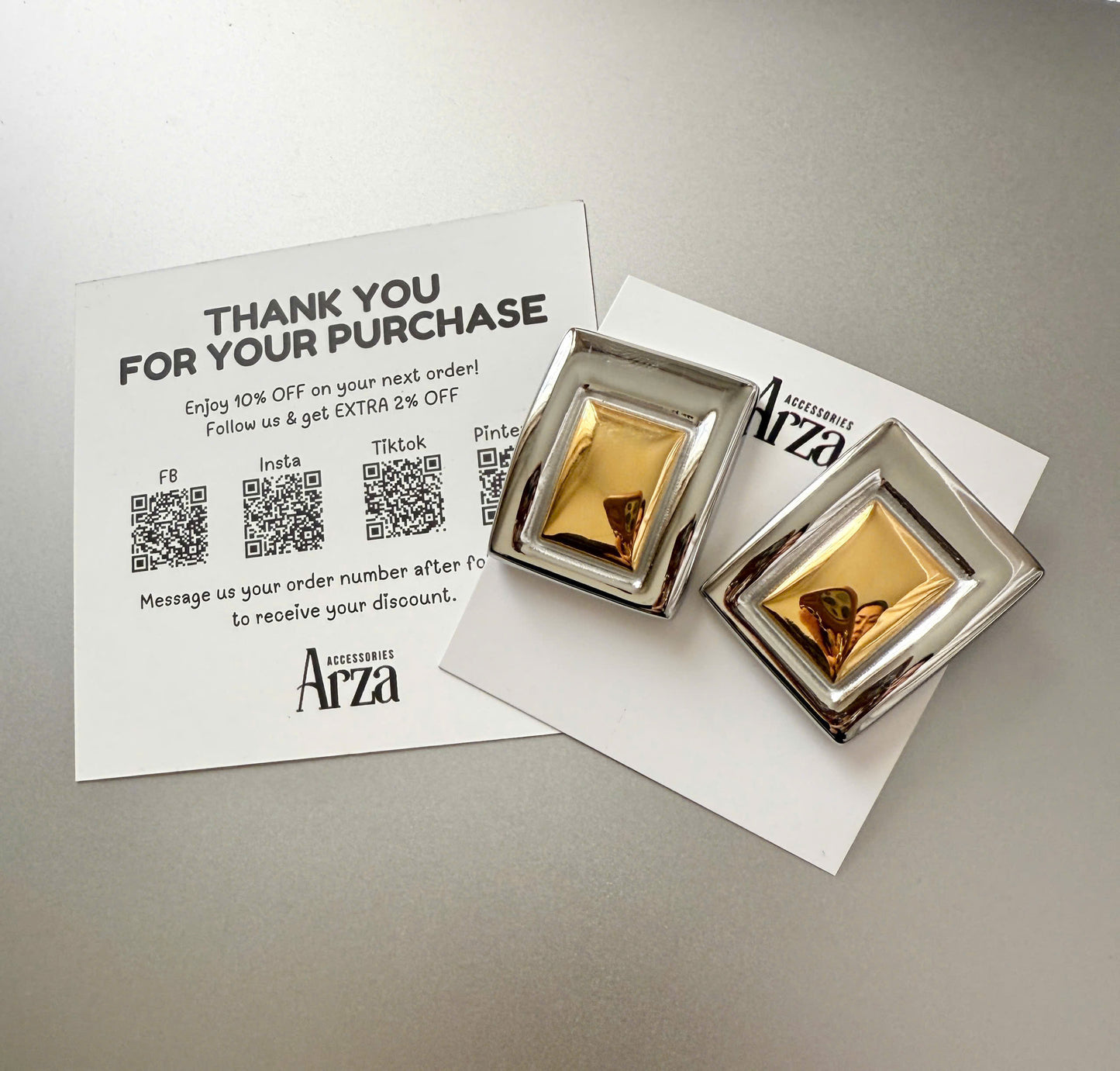Gold & Silver-Tone Oversized Rectangle Earrings for Women - Bold Two-Tone Stainless Steel Statement Jewelry, Lightweight 28.8g Hypoallergenic Party & Evening Wear _ Arza Accessories