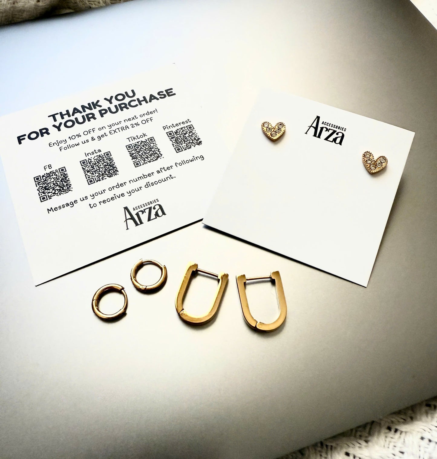 Minimalist gold hoop earrings (1.3cm) for women - lightweight everyday stainless steel jewelry by Arza Accessories 12