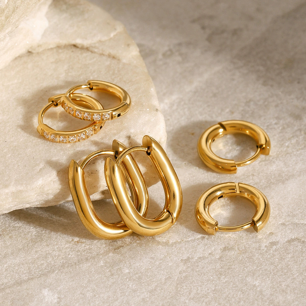 Minimalist gold hoop earrings for women, trendy everyday casual wear, hypoallergenic design by Arza Accessories 6