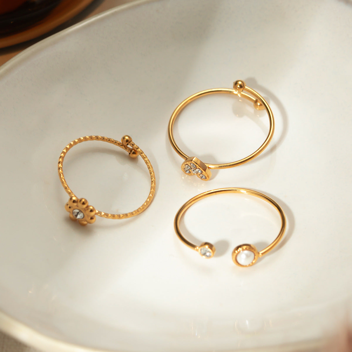 Set of 3 adjustable gold midi rings - lightweight (0.47g-0.64g) stackable jewelry with free shipping on $49+ AUD orders-6