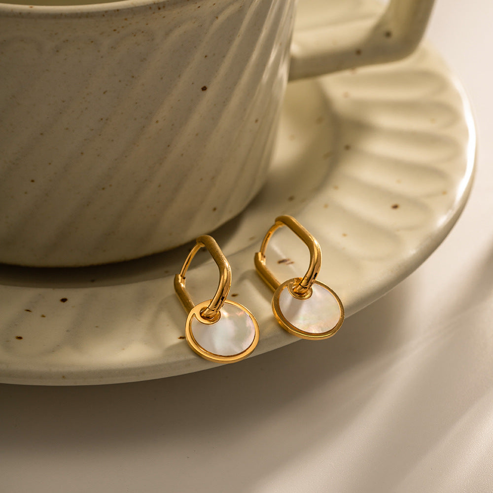 Gold round mother-of-pearl dangle earrings (3.43cm) - trendy jewelry for women 2