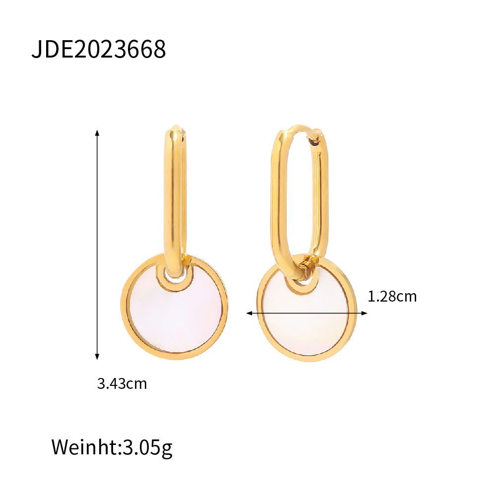 Gold round mother-of-pearl dangle earrings (3.43cm) - trendy jewelry for women 4