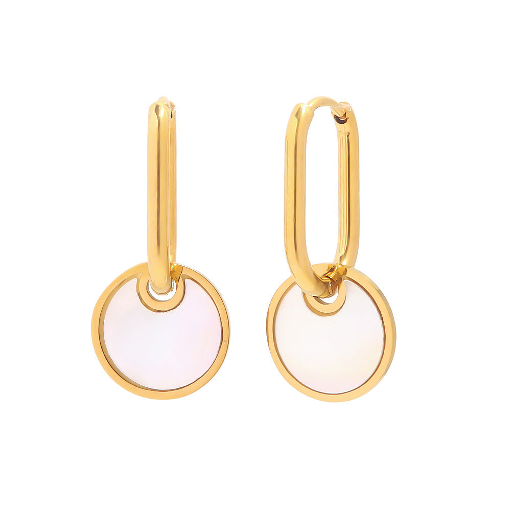 Gold round mother-of-pearl dangle earrings (3.43cm) - trendy jewelry for women 5