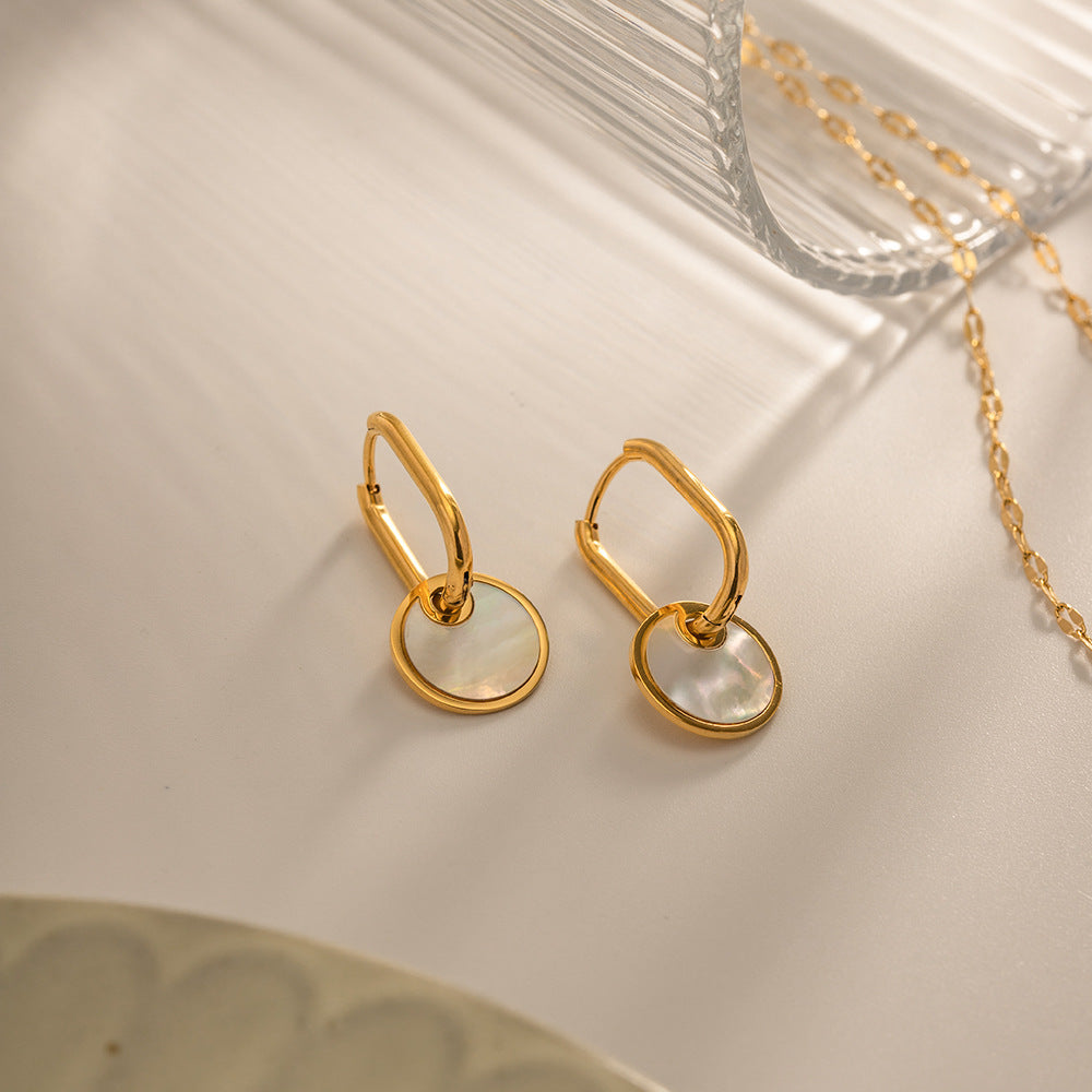 Gold round mother-of-pearl dangle earrings (3.43cm) - trendy jewelry for women 6