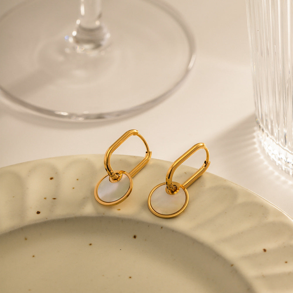Gold round mother-of-pearl dangle earrings (3.43cm) - trendy jewelry for women 7