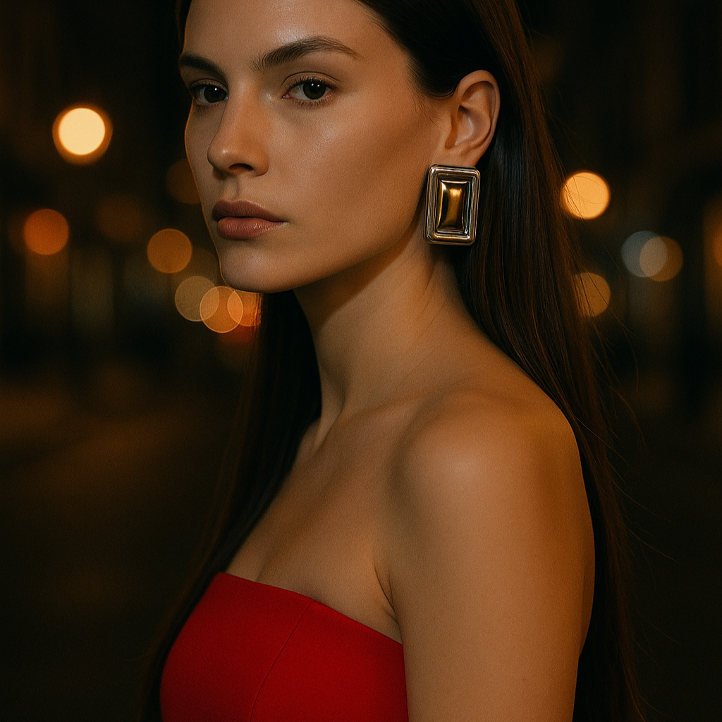Gold and silver-tone oversized rectangle statement earrings (3.27cm) with modern geometric design 102