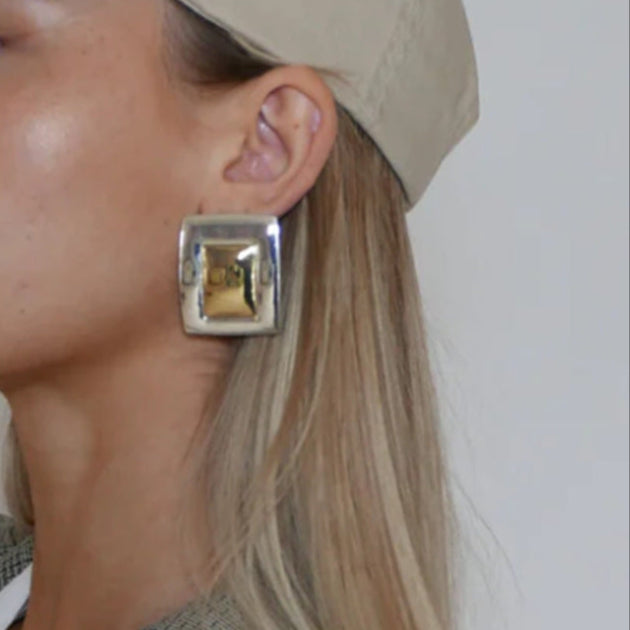 Gold and silver-tone oversized rectangle statement earrings (3.27cm) with modern geometric design 4