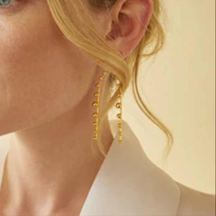 Gold-tone long drop earrings (6.25cm length, 1.5cm width) - lightweight stainless steel dangling jewelry for women 15