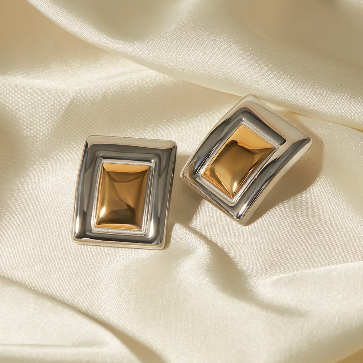 Gold and silver-tone oversized rectangle statement earrings (3.27cm) with modern geometric design 8