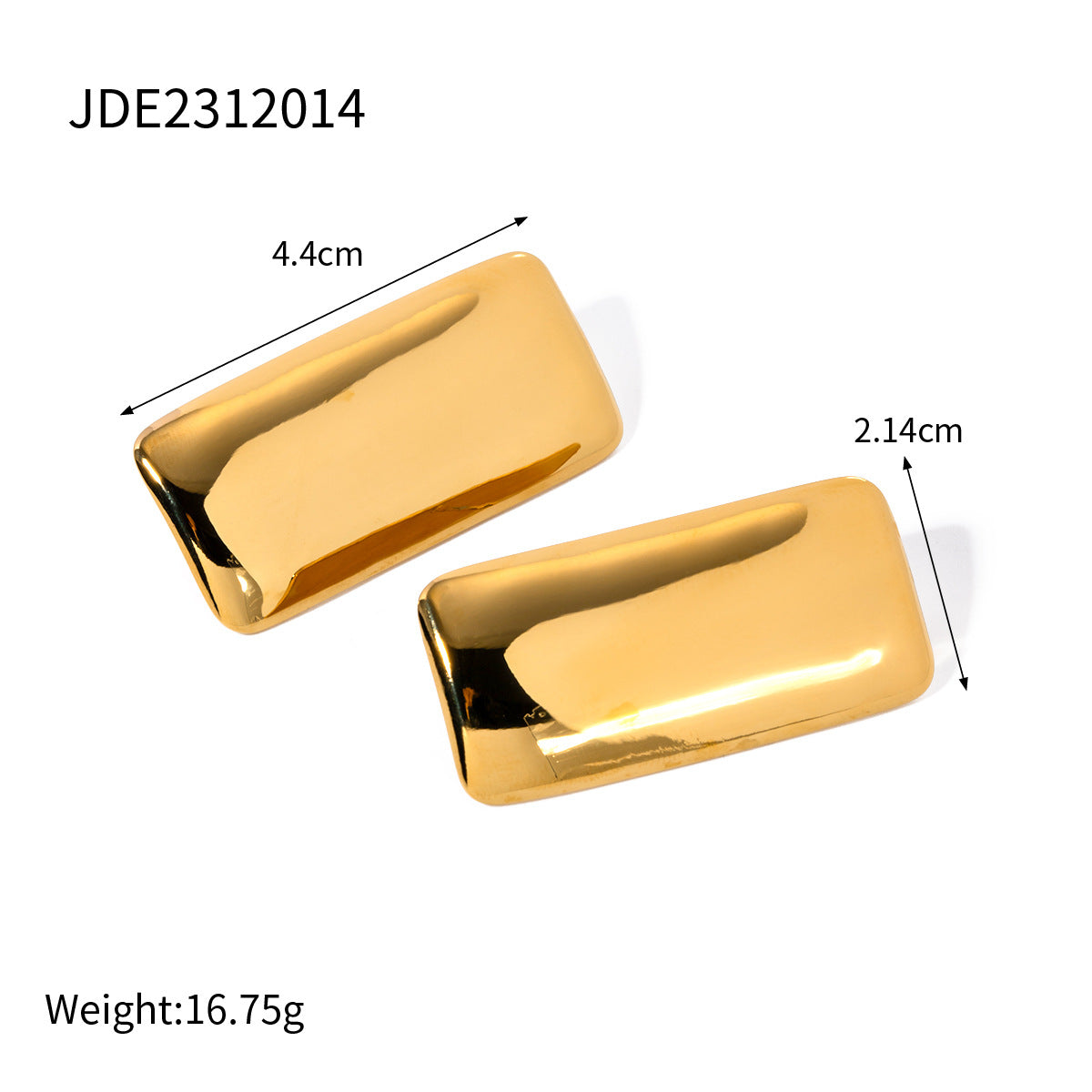 Close-up view of Arza's two-tone geometric rectangle earrings showing gold and silver metal detailing (4.4cm statement jewelry) - 16