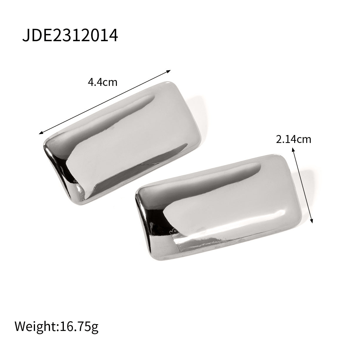 Close-up view of Arza's two-tone geometric rectangle earrings showing gold and silver metal detailing (4.4cm statement jewelry) - 2