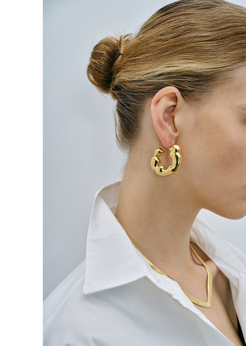 Trendy 3.8cm gold and silver two-tone hoop earrings by Arza Accessories - waterproof stainless steel everyday and party jewelry 11