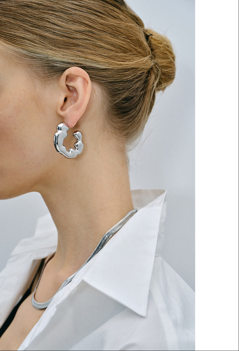 Trendy 3.8cm gold and silver two-tone hoop earrings by Arza Accessories - waterproof stainless steel everyday and party jewelry 4