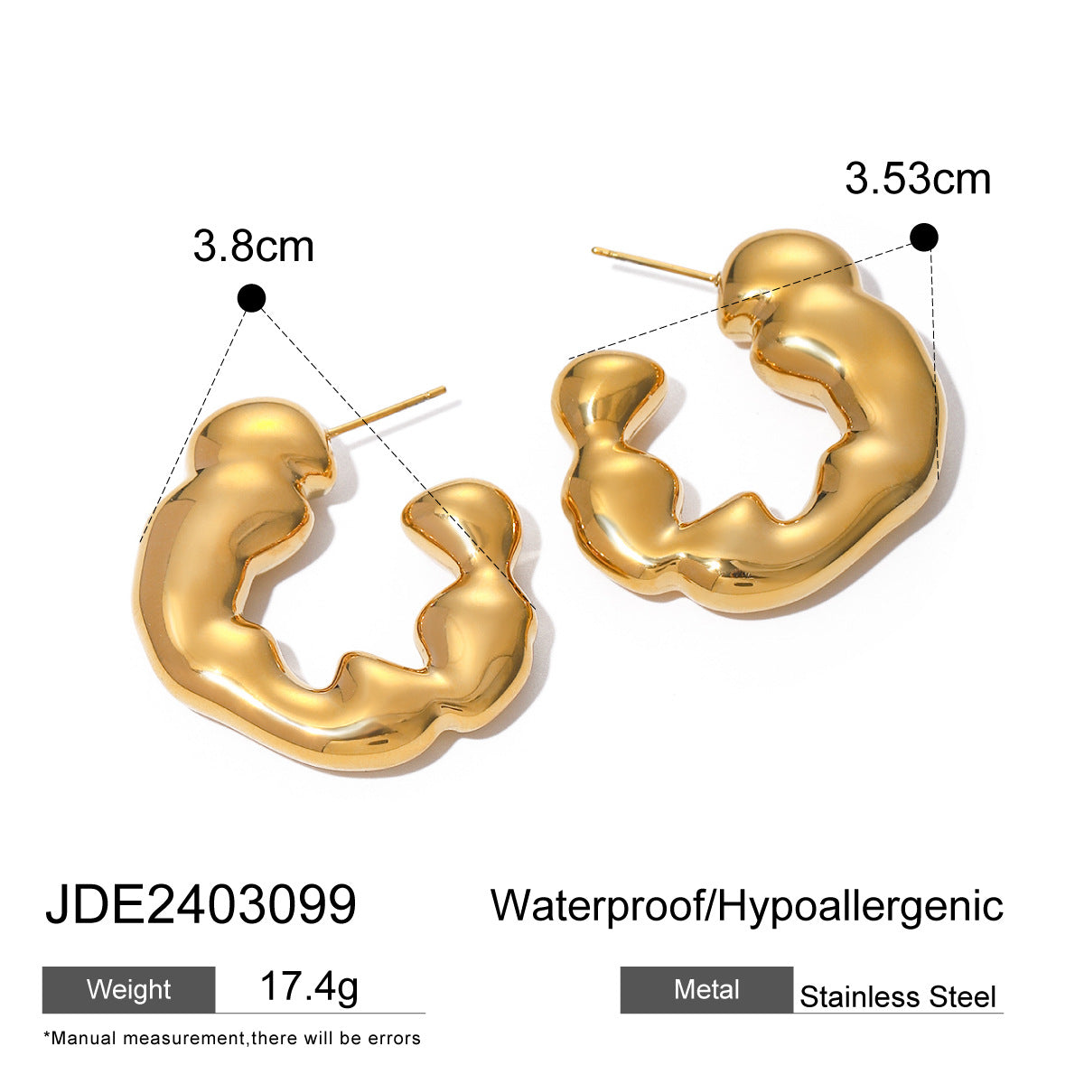 Trendy 3.8cm gold and silver two-tone hoop earrings by Arza Accessories - waterproof stainless steel everyday and party jewelry 3