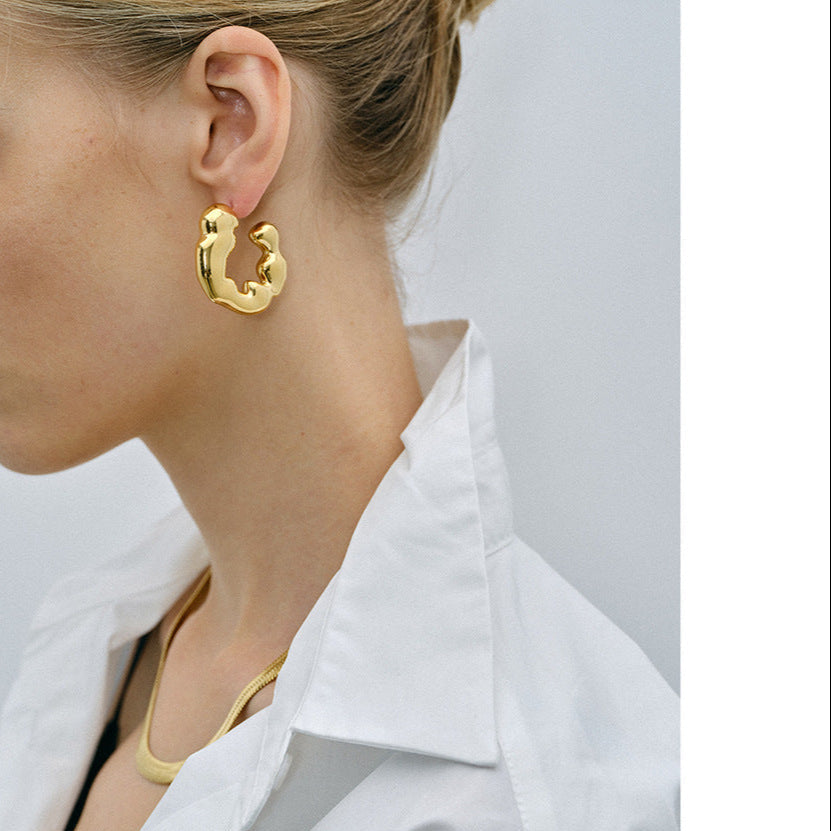 Trendy 3.8cm gold and silver two-tone hoop earrings by Arza Accessories - waterproof stainless steel everyday and party jewelry 6