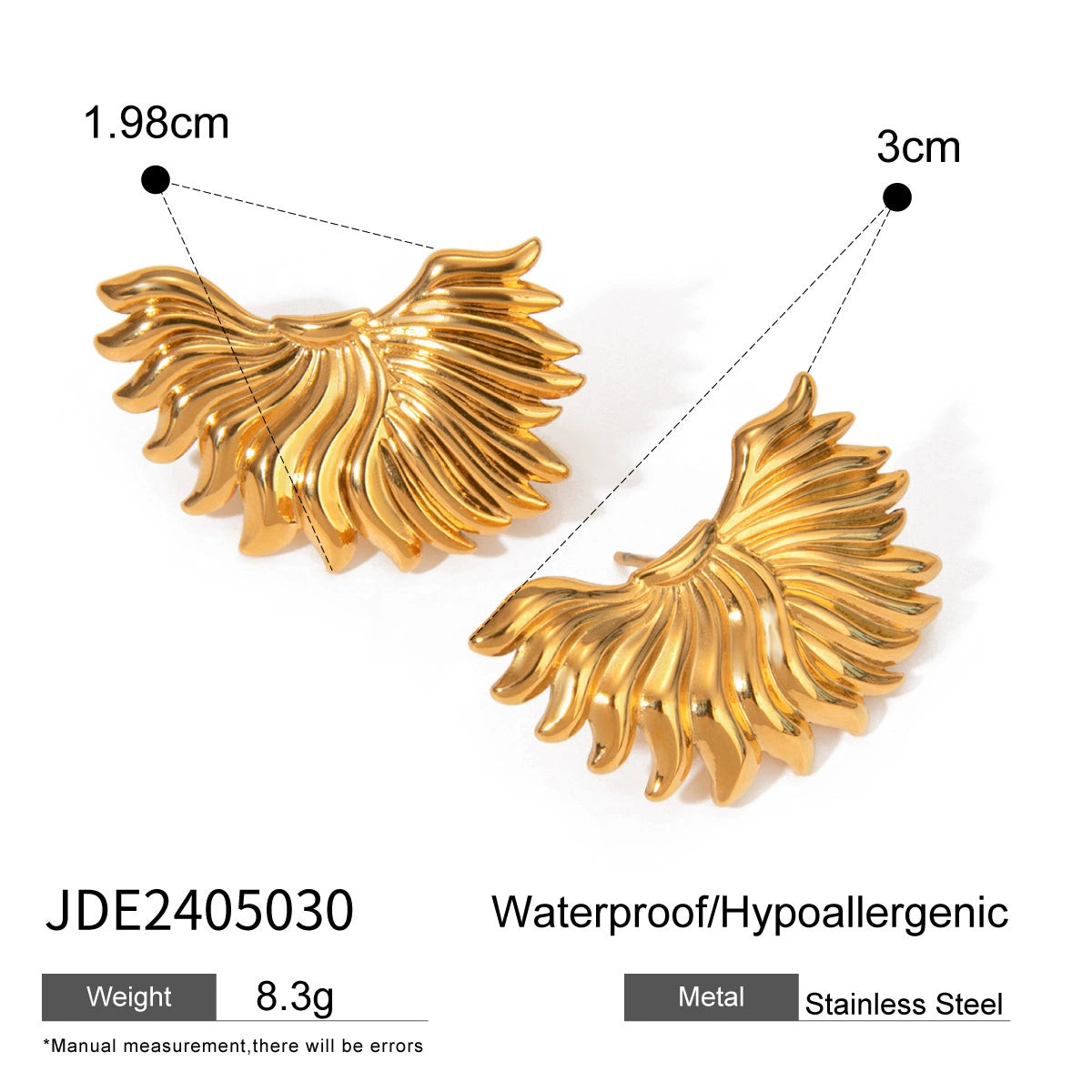 Gold half-sun stud earrings for women, hypoallergenic stainless steel, lightweight casual and party wear. 2