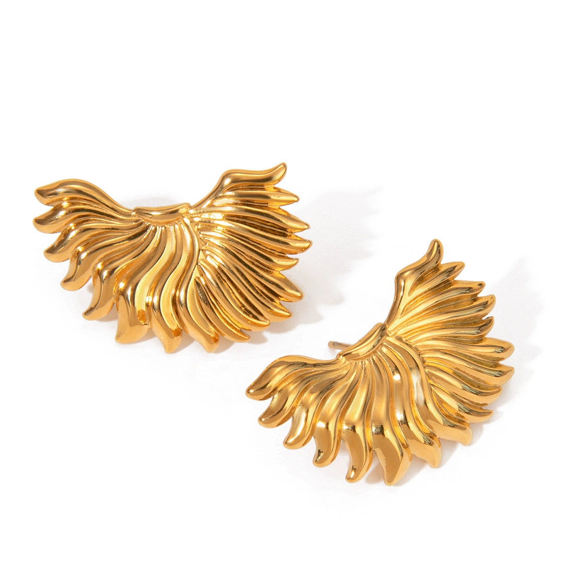 Gold half-sun stud earrings for women, hypoallergenic stainless steel, lightweight casual and party wear. 4