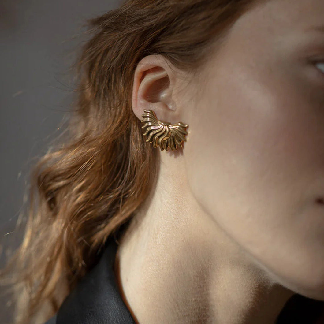 Gold half-sun stud earrings for women, hypoallergenic stainless steel, lightweight casual and party wear. 5
