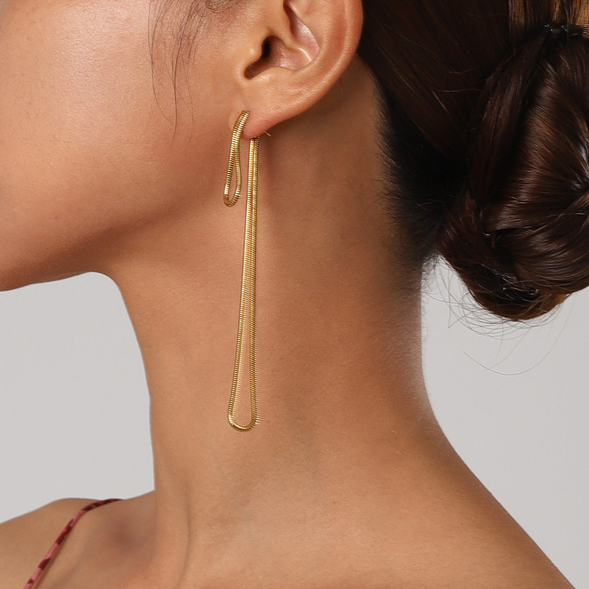 10.5cm slim gold-tone stainless steel threader earrings by Arza - lightweight waterproof everyday jewelry for sensitive ears 6