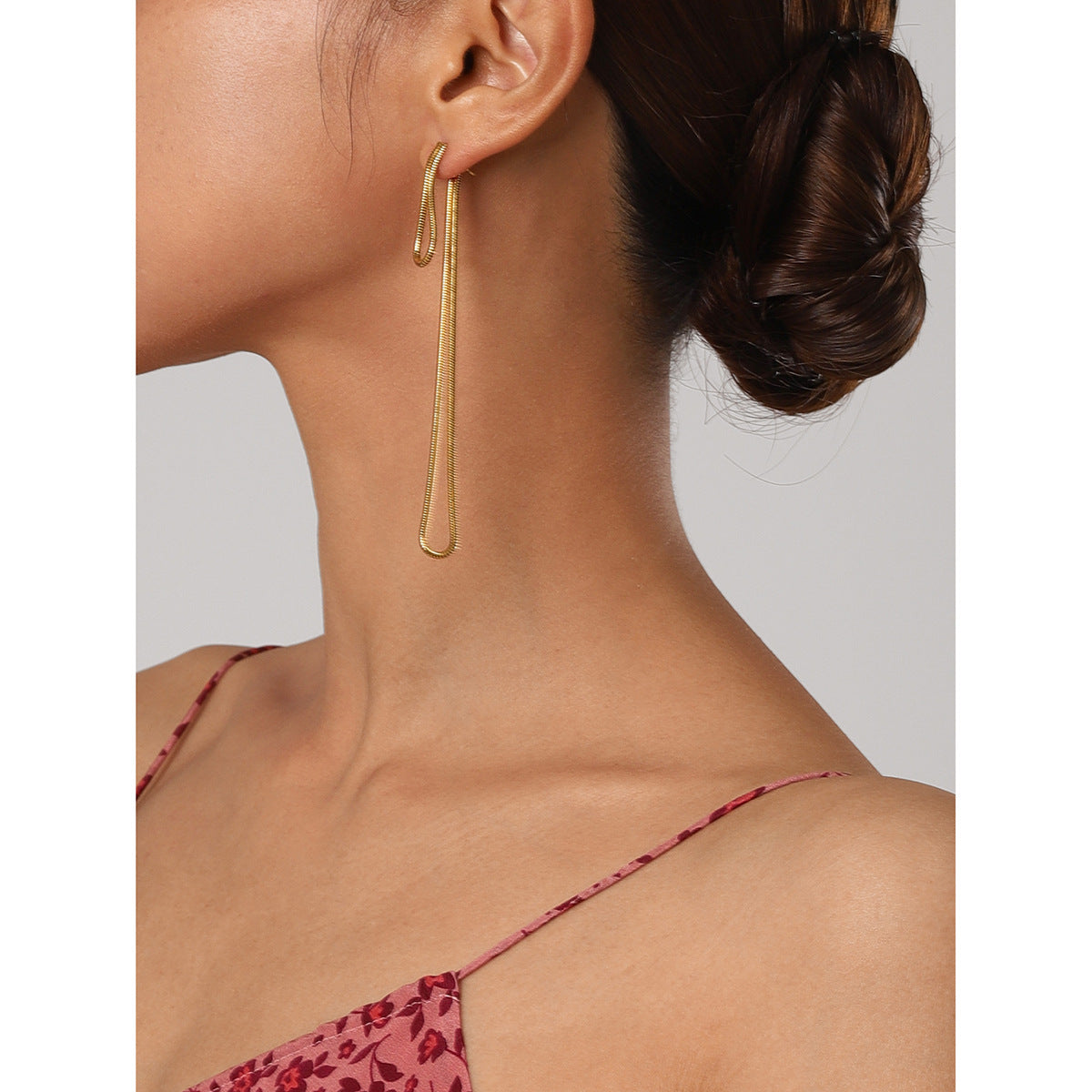 10.5cm slim gold-tone stainless steel threader earrings by Arza - lightweight waterproof everyday jewelry for sensitive ears 2