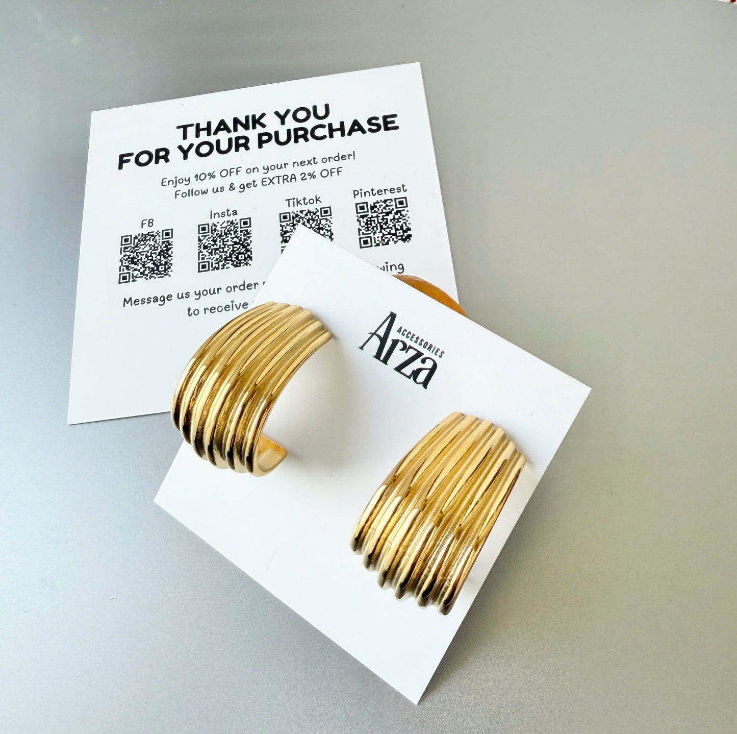Gold-tone stainless steel geometric statement earrings, 2.76cm, lightweight and hypoallergenic. 694