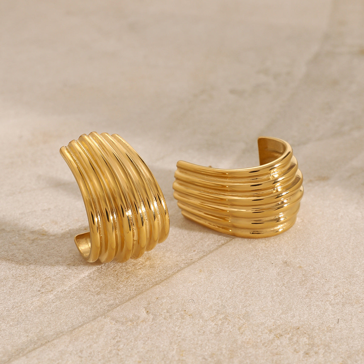Gold-tone stainless steel geometric statement earrings, 2.76cm, lightweight and hypoallergenic. 3