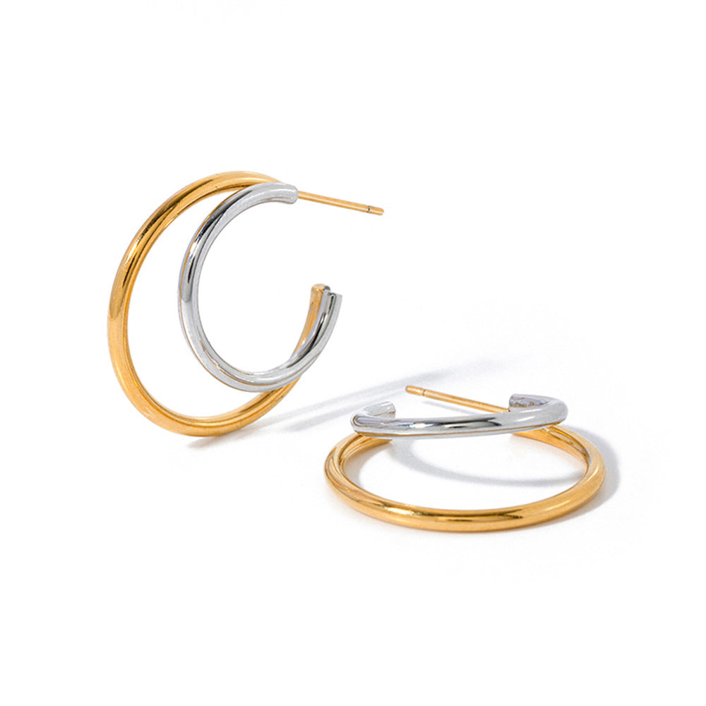 Gold-tone stainless steel double hoop earrings, 2.6cm diameter, ultra-lightweight 5.19g 4