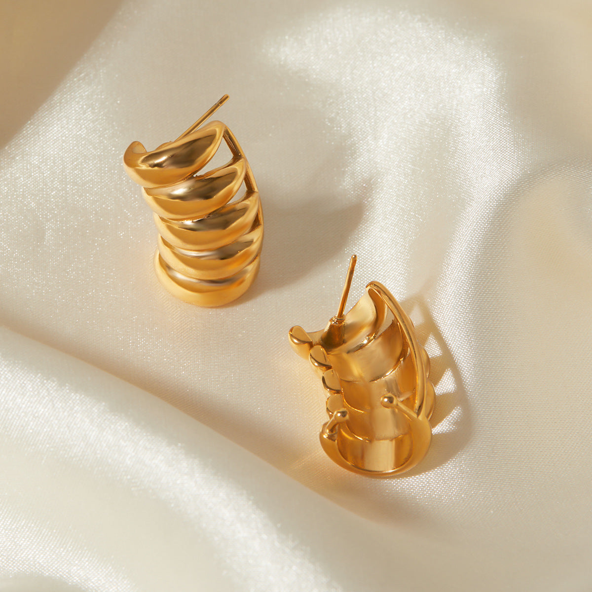 Modern gold-tone geometric stud earrings (3.2cm) in stainless steel by Arza Accessories - lightweight statement jewelry for everyday wear 5
