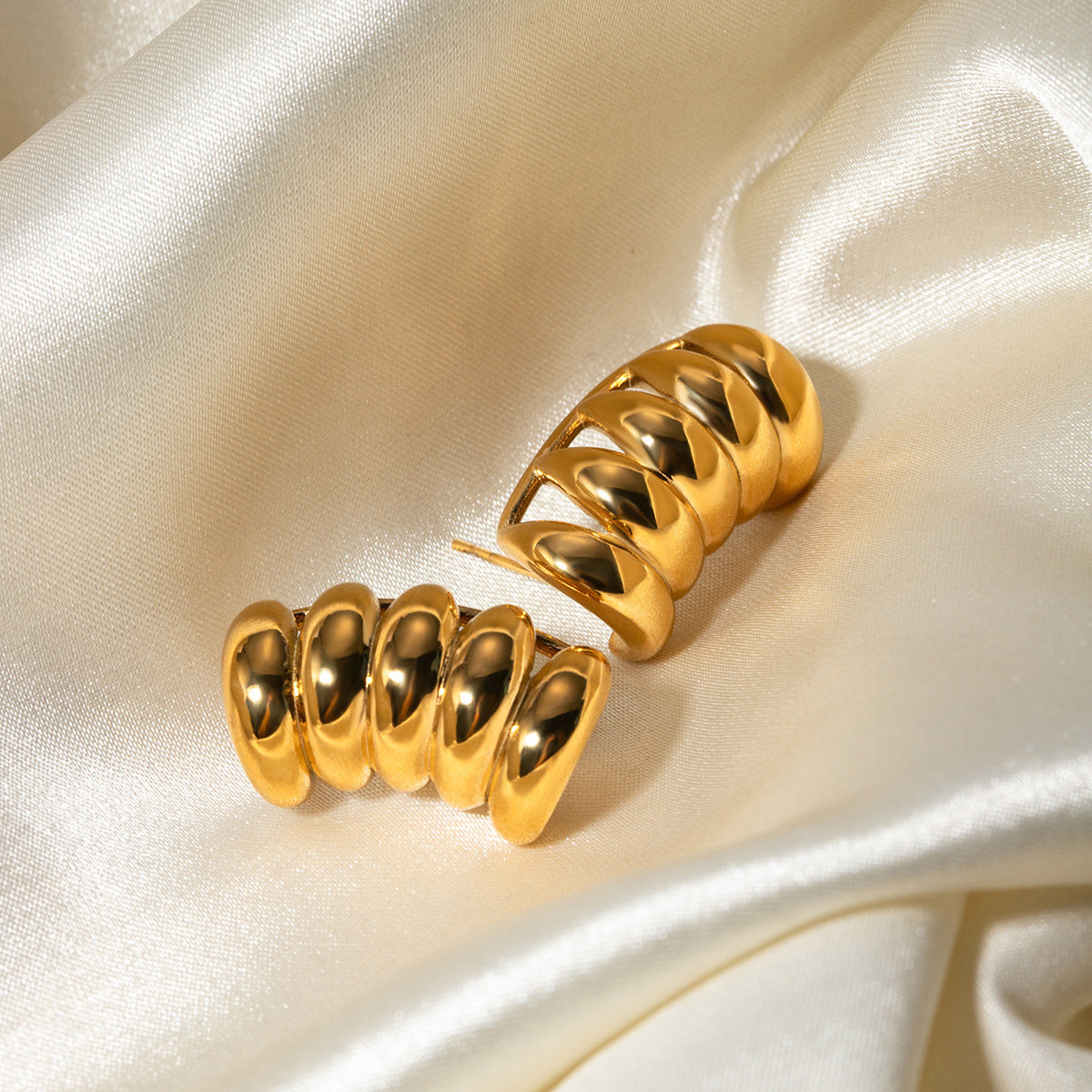 Modern gold-tone geometric stud earrings (3.2cm) in stainless steel by Arza Accessories - lightweight statement jewelry for everyday wear 7