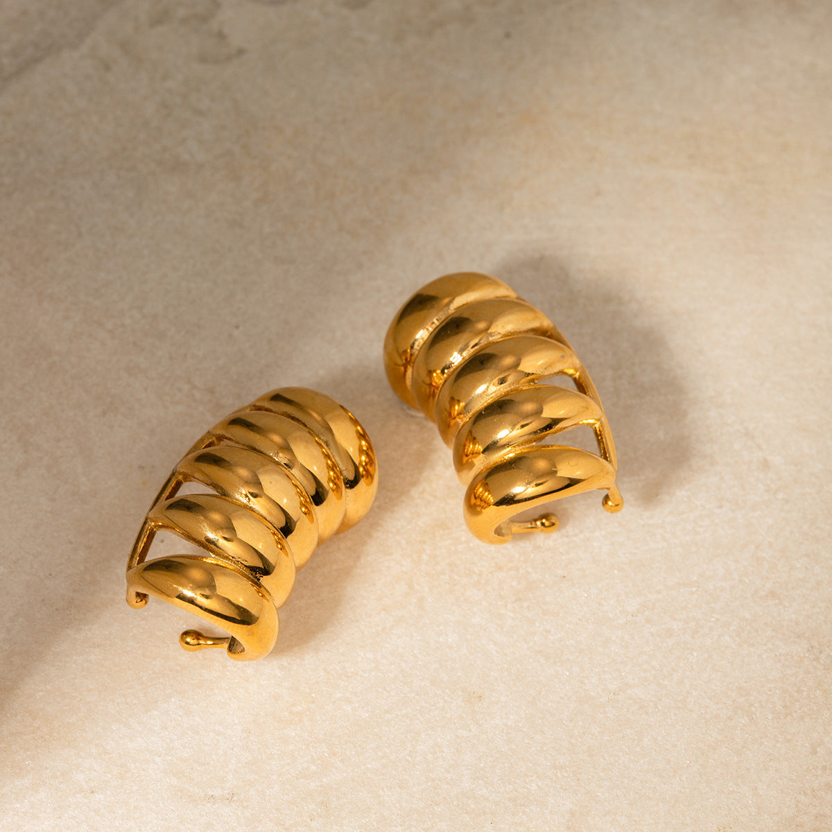 Modern gold-tone geometric stud earrings (3.2cm) in stainless steel by Arza Accessories - lightweight statement jewelry for everyday wear 8