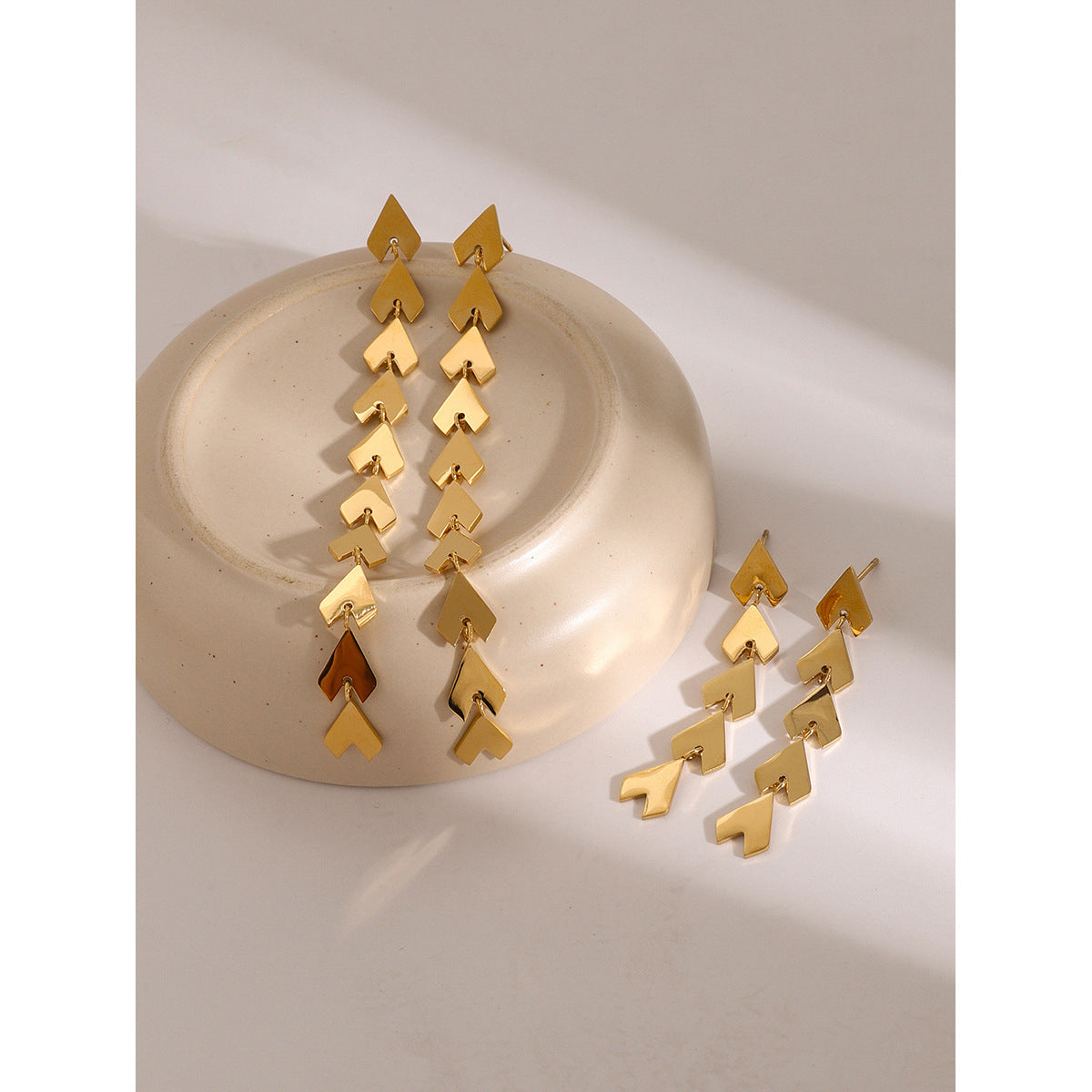 Romantic gold-tone heart-shaped dangle earrings (5cm) by Arza Accessories - perfect party and gift jewelry for special occasions 3
