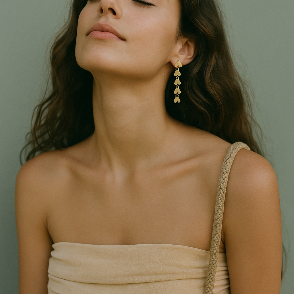 Romantic gold-tone heart-shaped dangle earrings (5cm) by Arza Accessories - perfect party and gift jewelry for special occasions 12