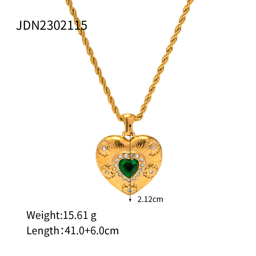 Gold-tone heart pendant necklace with blue stone and 41cm layered chain - trendy stainless steel everyday jewelry by Arza Accessories Australia 1