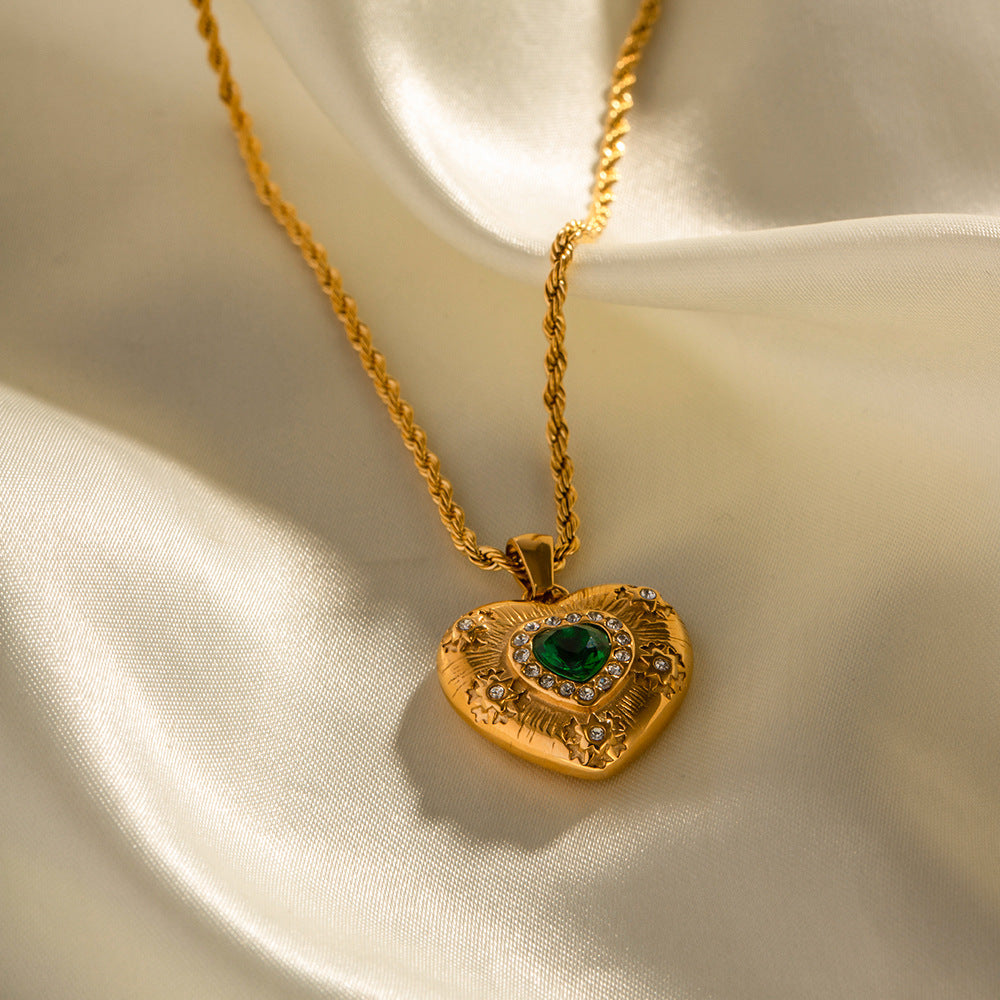 Gold-tone heart pendant necklace with blue stone and 41cm layered chain - trendy stainless steel everyday jewelry by Arza Accessories Australia 2