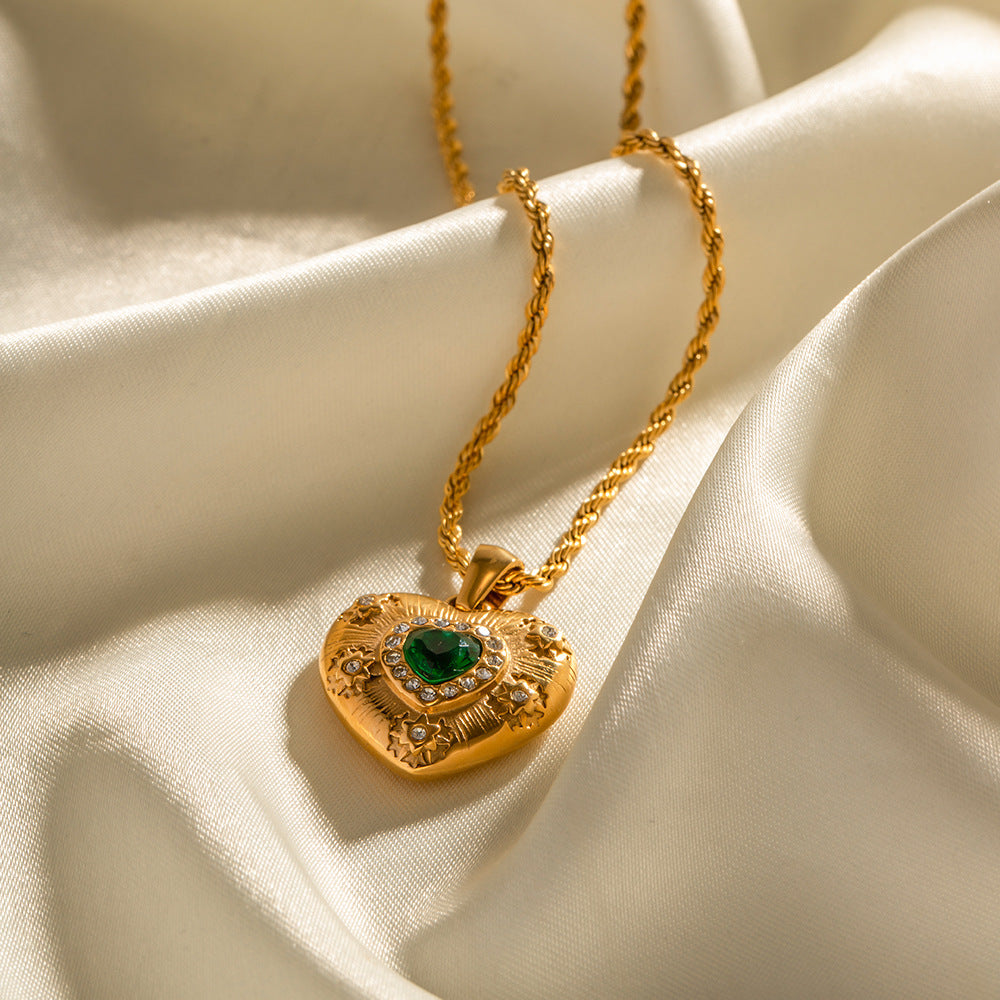 Gold-tone heart pendant necklace with blue stone and 41cm layered chain - trendy stainless steel everyday jewelry by Arza Accessories Australia 3